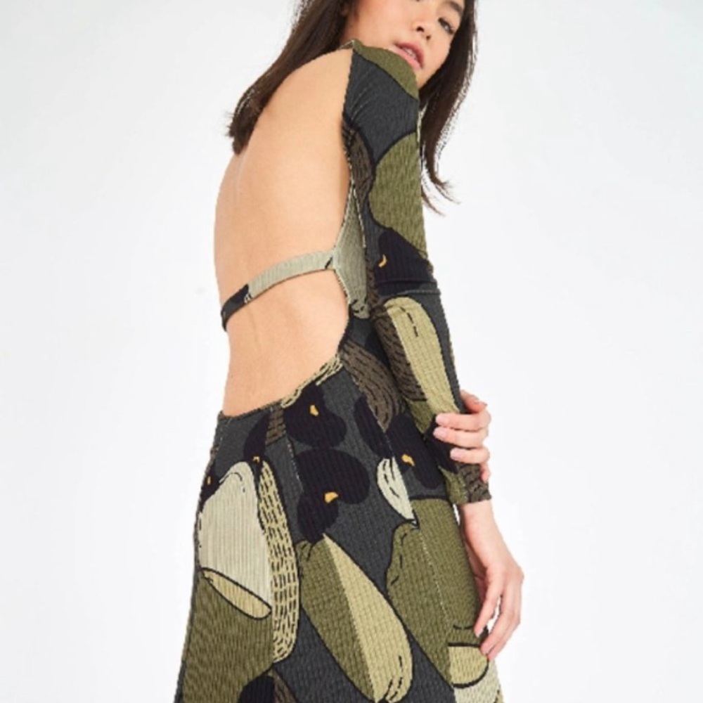 Farm Rio - Military Cashew Midi Dress with Open Back - Worn Once - M